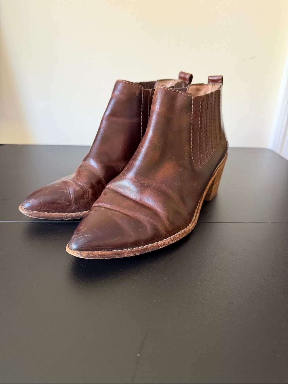 Madewell Dark Brown Leather Pointed Chelsea Ankle Boots
